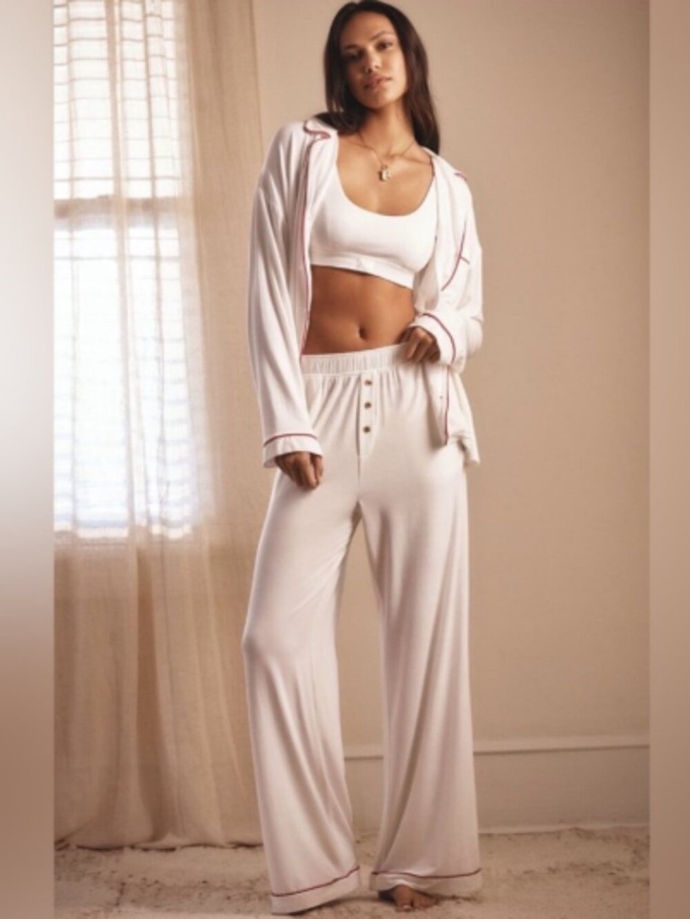 By Anthropologie Women's The Briar Piped Long Sleeve & Pants Pajama Set Size XXS